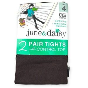 June Daisy Opaque Control Top Tights Coffee Brown and Black Womens Size 4